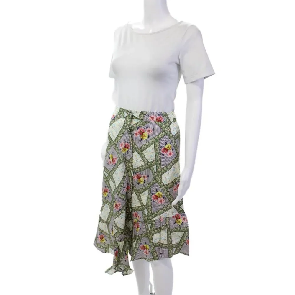 Playa Lucila Womens Button Front Floral Midi A Line Skirt White Multi Size Small